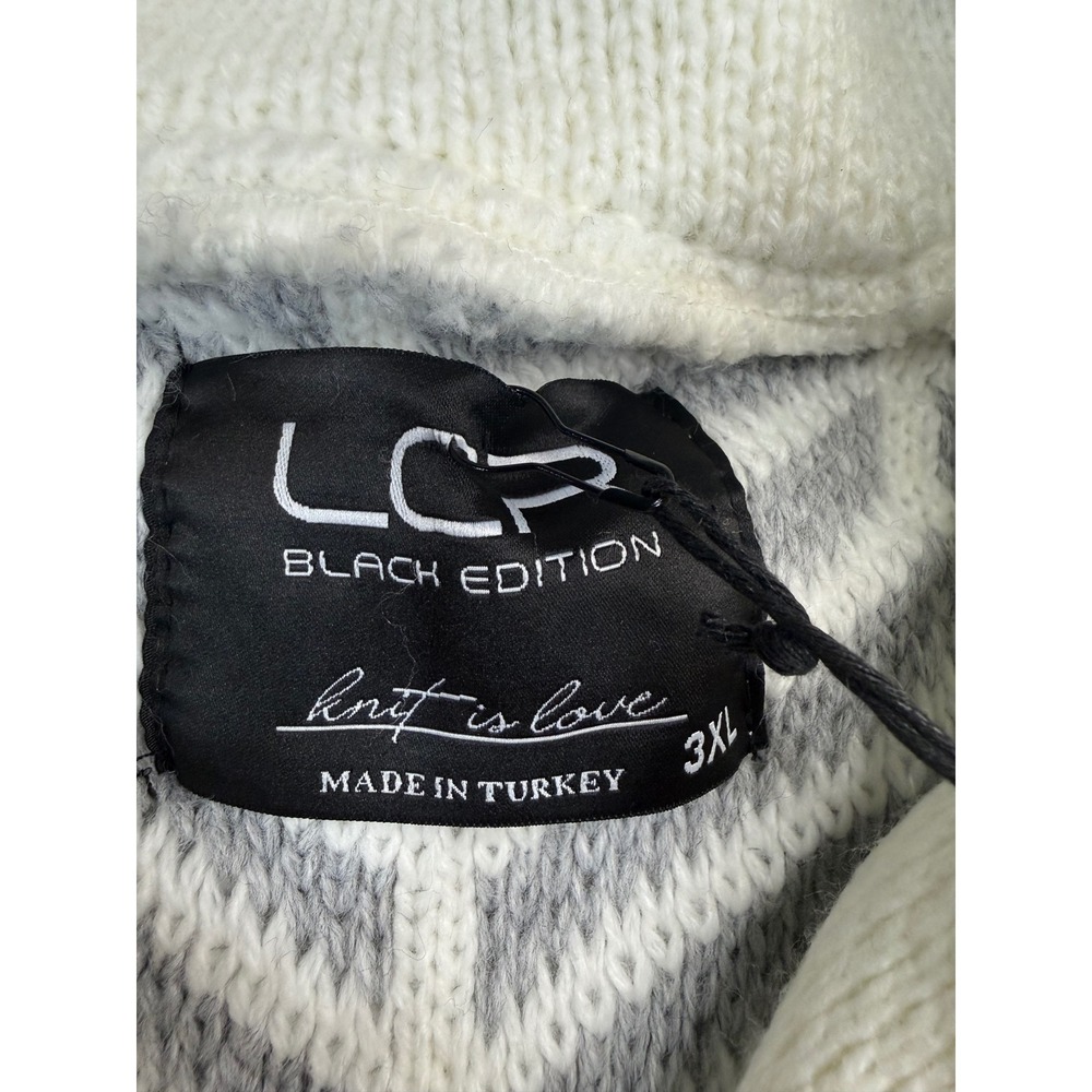 LCR Black Edition Mens 3XL Ecru Grey Chevron Knit Double Breasted Cardigan Coat - Picture 3 of 8